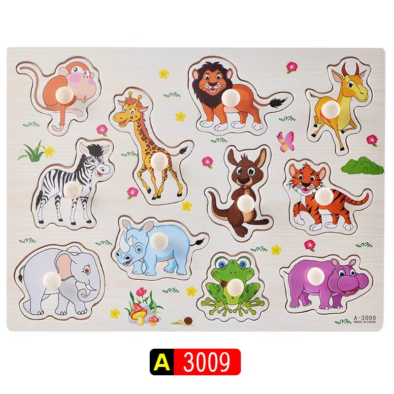 Engaging Big Size Montessori Wooden Puzzle Set - Fun Educational Toys for Kids with Cartoon Numbers and Letters