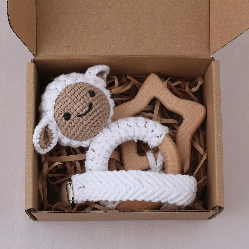 BPA Free Baby Silicone Teether Wooden Rattle Toys Cartoon Sleeping Dolls Soothe Appease Blanket Towel Newborn Teething Toys Gift