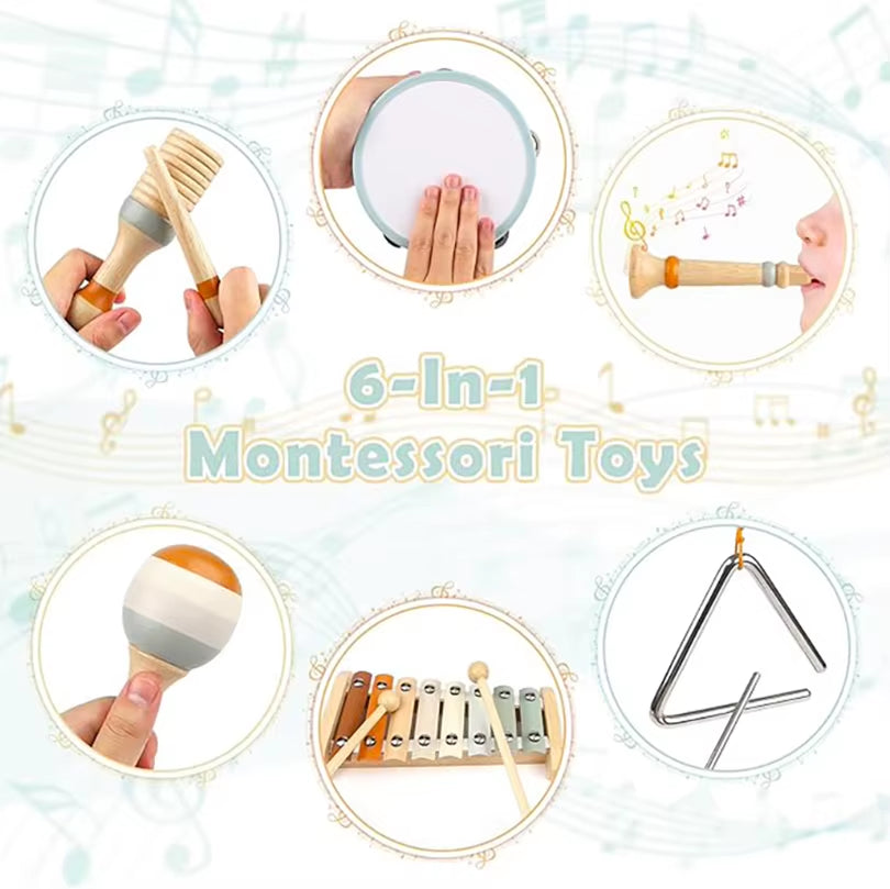 Enchanting Baby Musical Instruments Wooden Toy Set - Montessori Percussion Drums and Xylophone for Preschool Learning and Fun