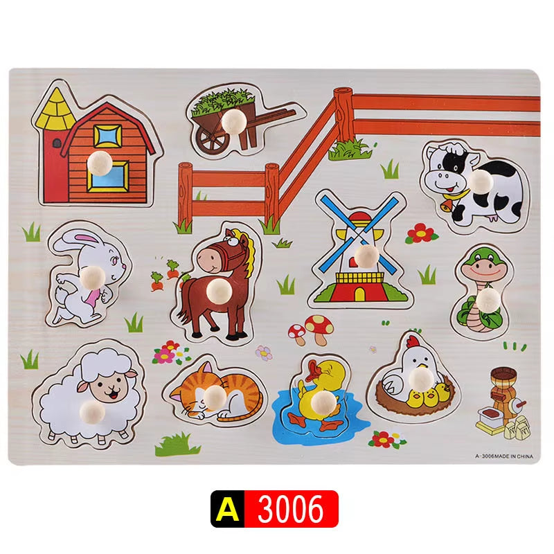 Engaging Big Size Montessori Wooden Puzzle Set - Fun Educational Toys for Kids with Cartoon Numbers and Letters