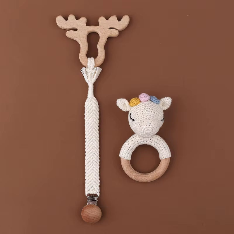 BPA Free Baby Silicone Teether Wooden Rattle Toys Cartoon Sleeping Dolls Soothe Appease Blanket Towel Newborn Teething Toys Gift