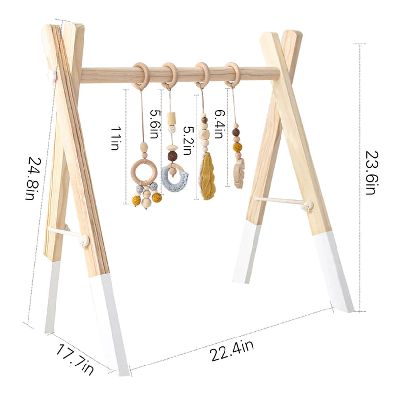 Engaging Play Gym Frame Set for Babies - Wooden Fitness Activity with Rattle Toys and Stylish Room Decor