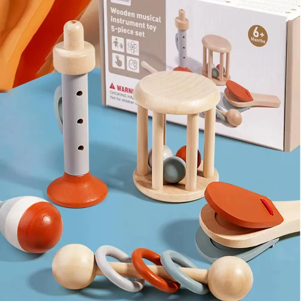 Enchanting Baby Musical Instruments Wooden Toy Set - Montessori Percussion Drums and Xylophone for Preschool Learning and Fun
