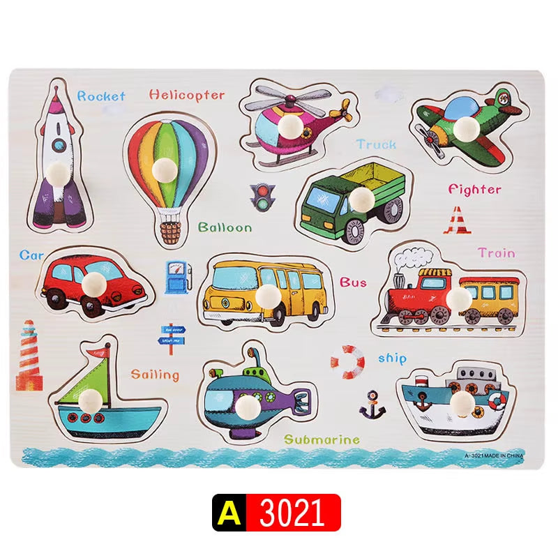 Engaging Big Size Montessori Wooden Puzzle Set - Fun Educational Toys for Kids with Cartoon Numbers and Letters