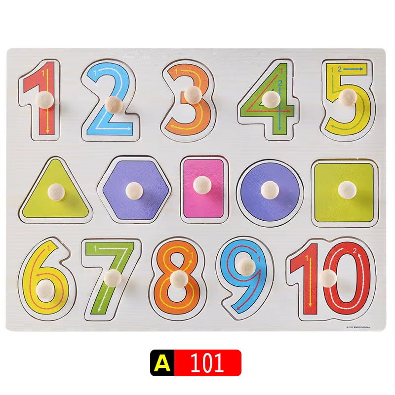 Engaging Big Size Montessori Wooden Puzzle Set - Fun Educational Toys for Kids with Cartoon Numbers and Letters