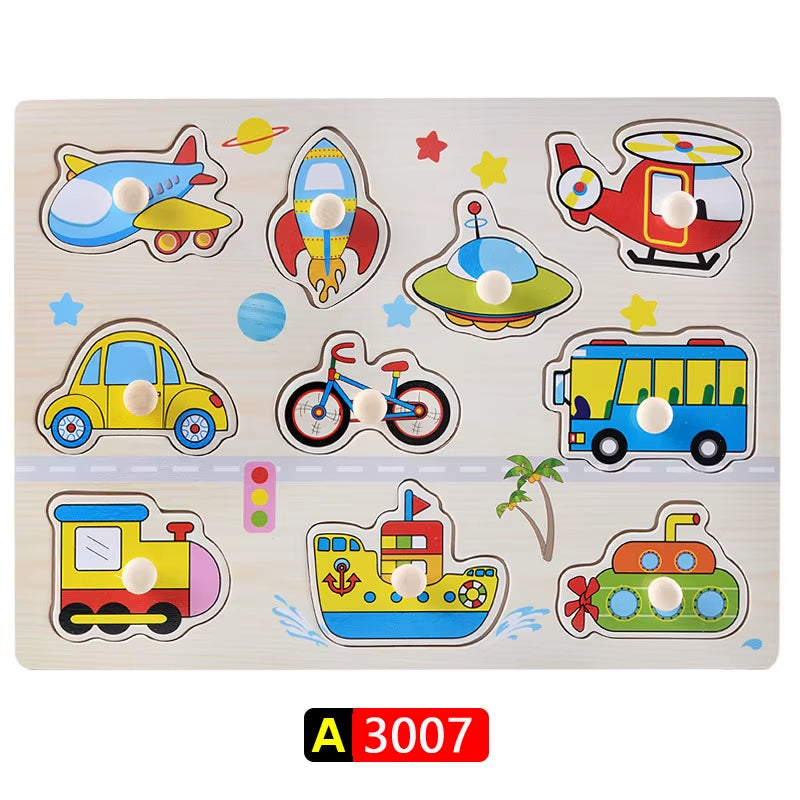 Engaging Big Size Montessori Wooden Puzzle Set - Fun Educational Toys for Kids with Cartoon Numbers and Letters