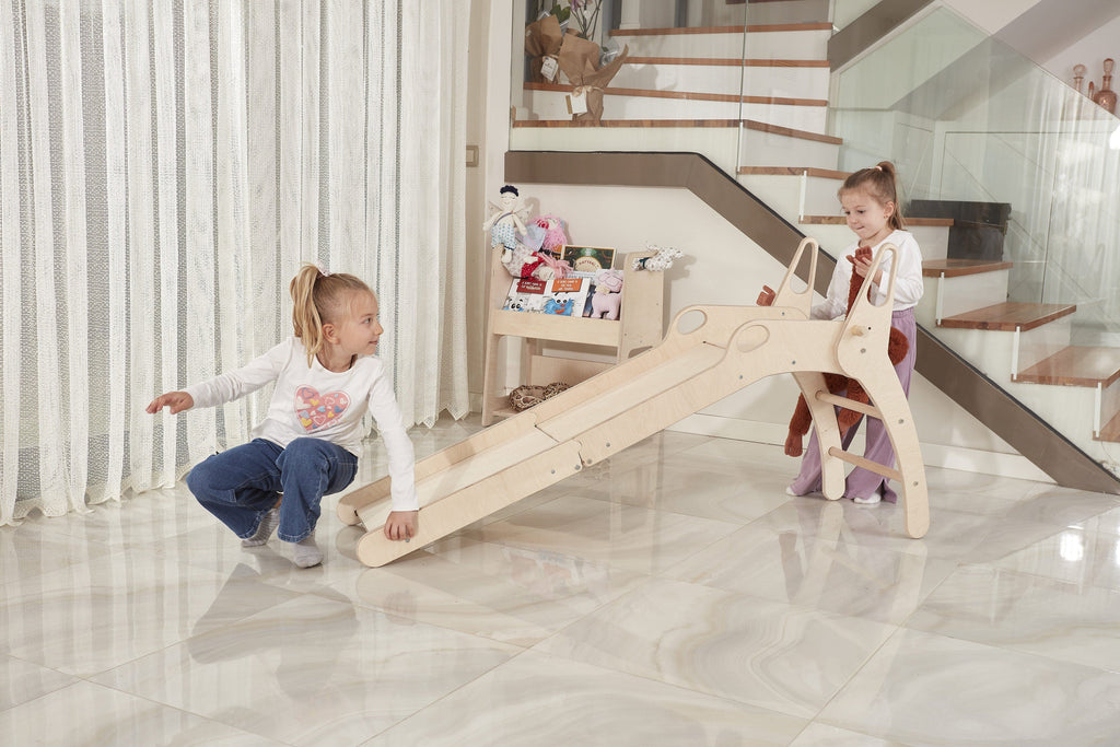Deluxe Wooden Folding Slide for Toddlers - Montessori Inspired Fun for Your Little Ones