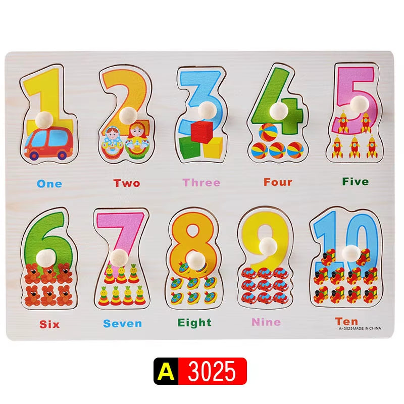 Engaging Big Size Montessori Wooden Puzzle Set - Fun Educational Toys for Kids with Cartoon Numbers and Letters