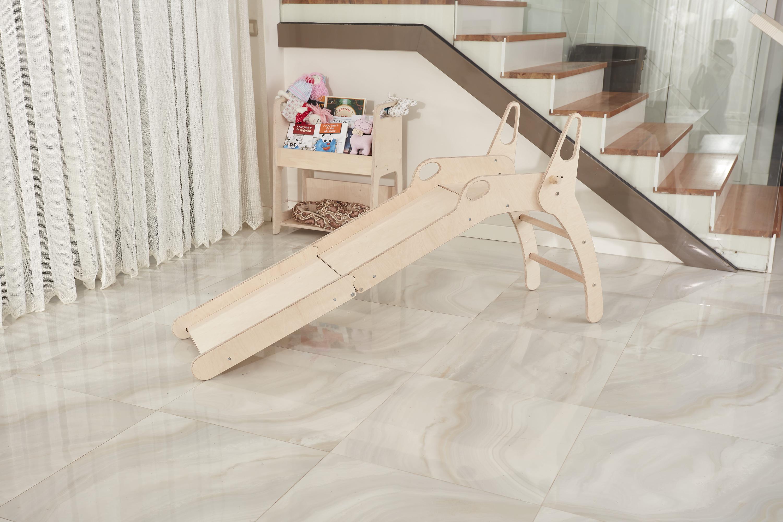 Deluxe Wooden Folding Slide for Toddlers - Montessori Inspired Fun for Your Little Ones