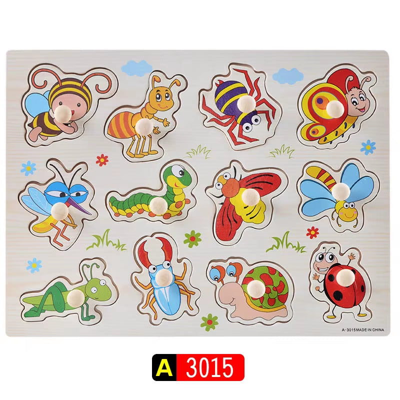 Engaging Big Size Montessori Wooden Puzzle Set - Fun Educational Toys for Kids with Cartoon Numbers and Letters