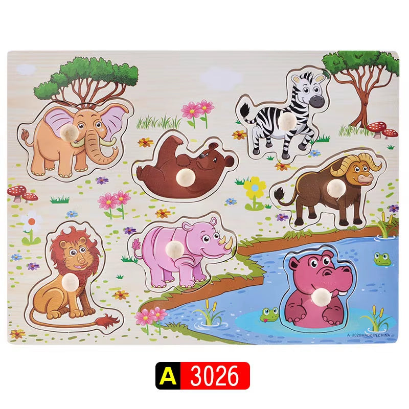 Engaging Big Size Montessori Wooden Puzzle Set - Fun Educational Toys for Kids with Cartoon Numbers and Letters