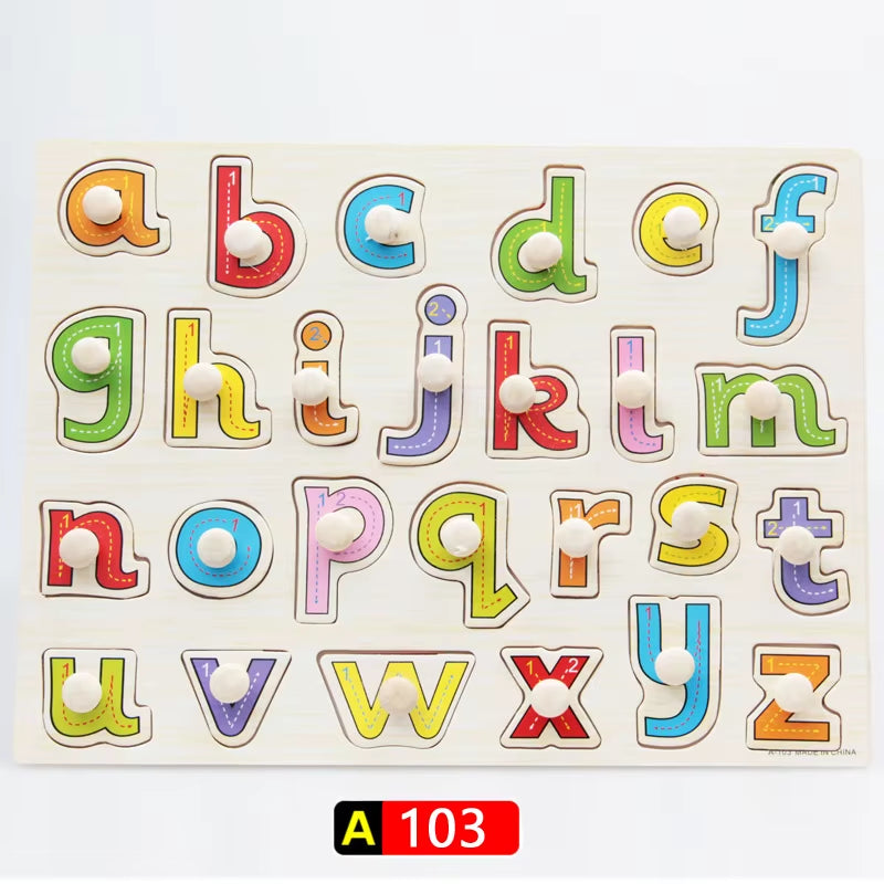 Engaging Big Size Montessori Wooden Puzzle Set - Fun Educational Toys for Kids with Cartoon Numbers and Letters