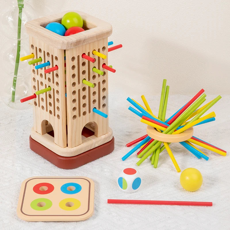 Juego de Palos y Torres de Madera · Montessori 3 en 1- Un pequeño mundo de lógica, manos curiosas y aprendizaje natural