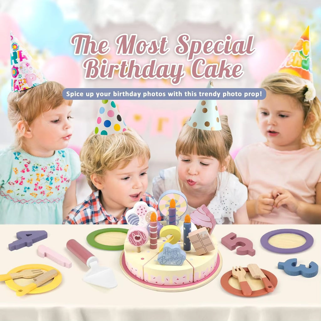 Pastel de Cumpleaños de Madera r – Juego de Imitación para Pequeños Chefs