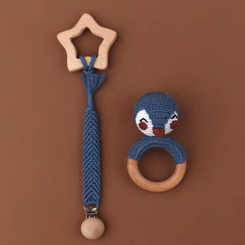 BPA Free Baby Silicone Teether Wooden Rattle Toys Cartoon Sleeping Dolls Soothe Appease Blanket Towel Newborn Teething Toys Gift