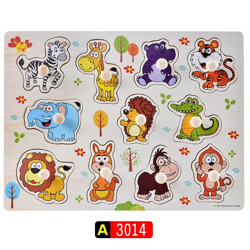 Engaging Big Size Montessori Wooden Puzzle Set - Fun Educational Toys for Kids with Cartoon Numbers and Letters