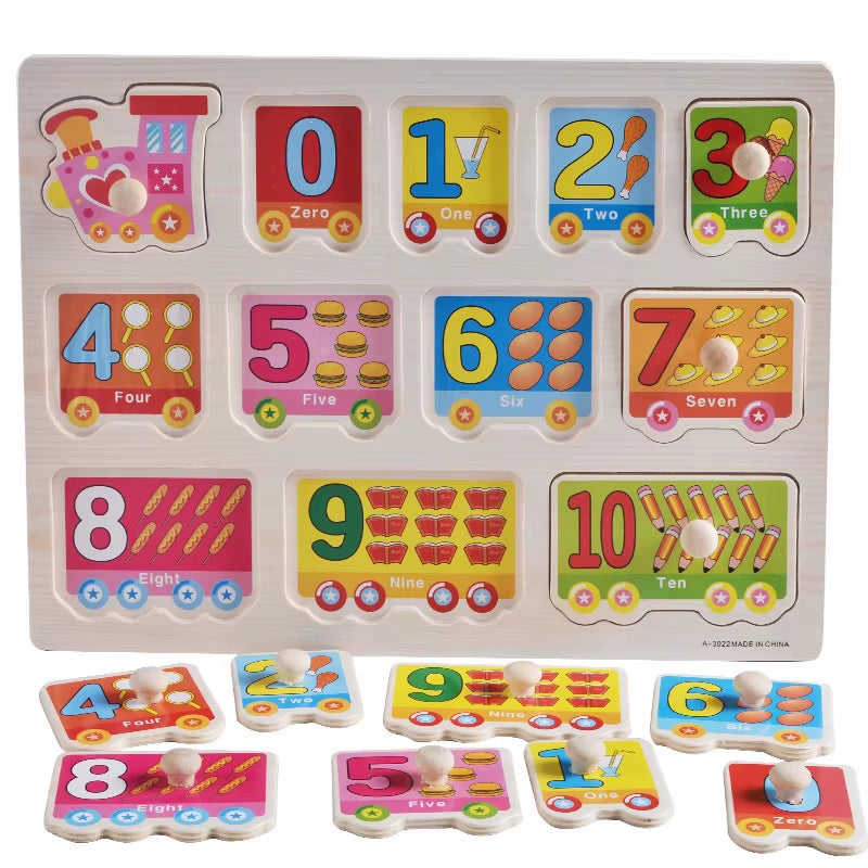 Engaging Big Size Montessori Wooden Puzzle Set - Fun Educational Toys for Kids with Cartoon Numbers and Letters