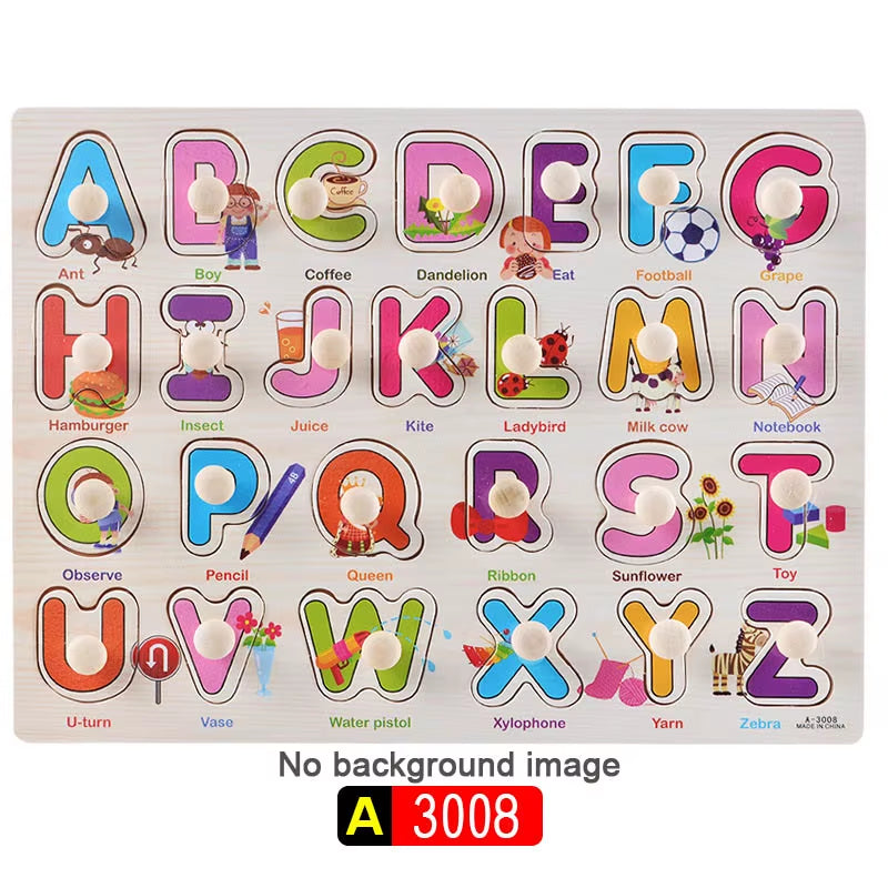 Engaging Big Size Montessori Wooden Puzzle Set - Fun Educational Toys for Kids with Cartoon Numbers and Letters