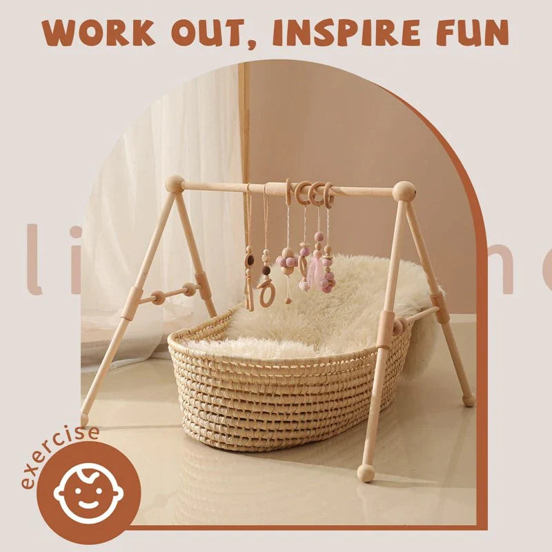 Engaging Play Gym Frame Set for Babies - Wooden Fitness Activity with Rattle Toys and Stylish Room Decor