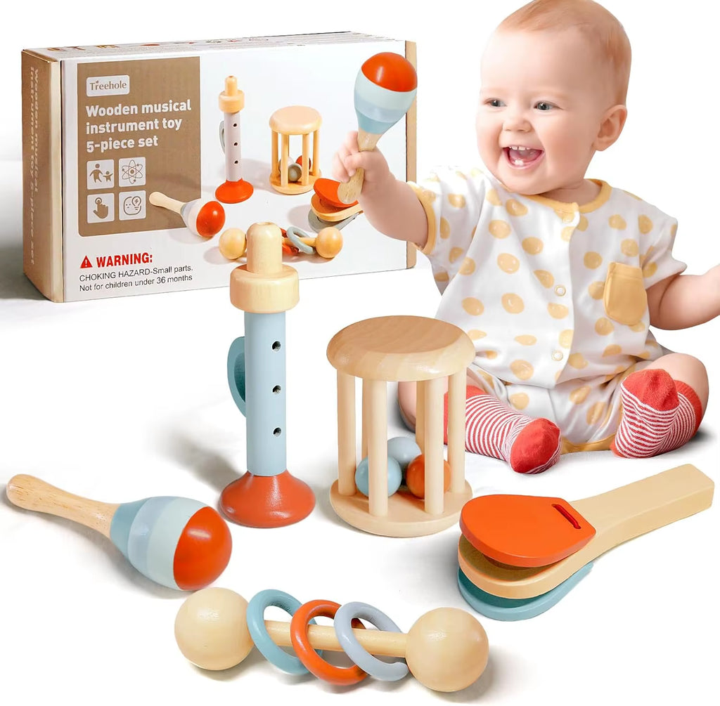 Enchanting Baby Musical Instruments Wooden Toy Set - Montessori Percussion Drums and Xylophone for Preschool Learning and Fun