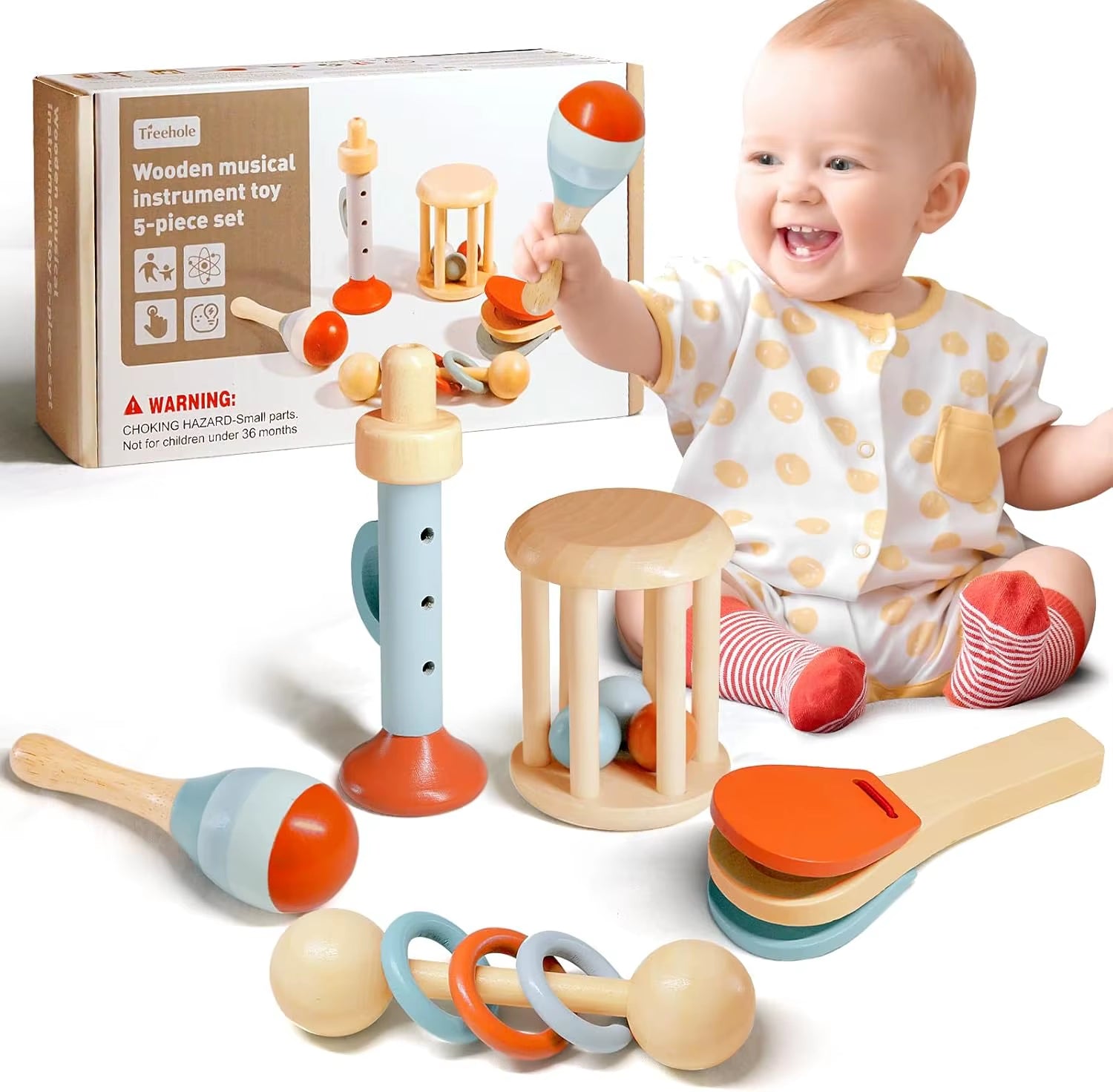 Enchanting Baby Musical Instruments Wooden Toy Set - Montessori Percussion Drums and Xylophone for Preschool Learning and Fun