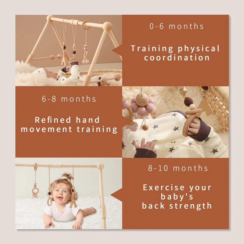 Engaging Play Gym Frame Set for Babies - Wooden Fitness Activity with Rattle Toys and Stylish Room Decor