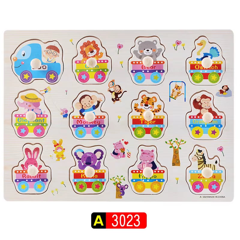 Engaging Big Size Montessori Wooden Puzzle Set - Fun Educational Toys for Kids with Cartoon Numbers and Letters