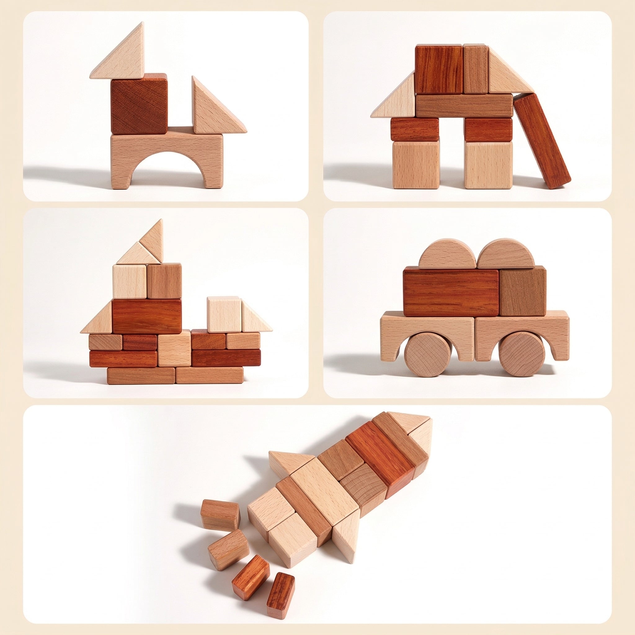 Montessori-Holzbausteine ​​– Pädagogisches Geometrie-Set für Konstruktions- und kreatives Spielen