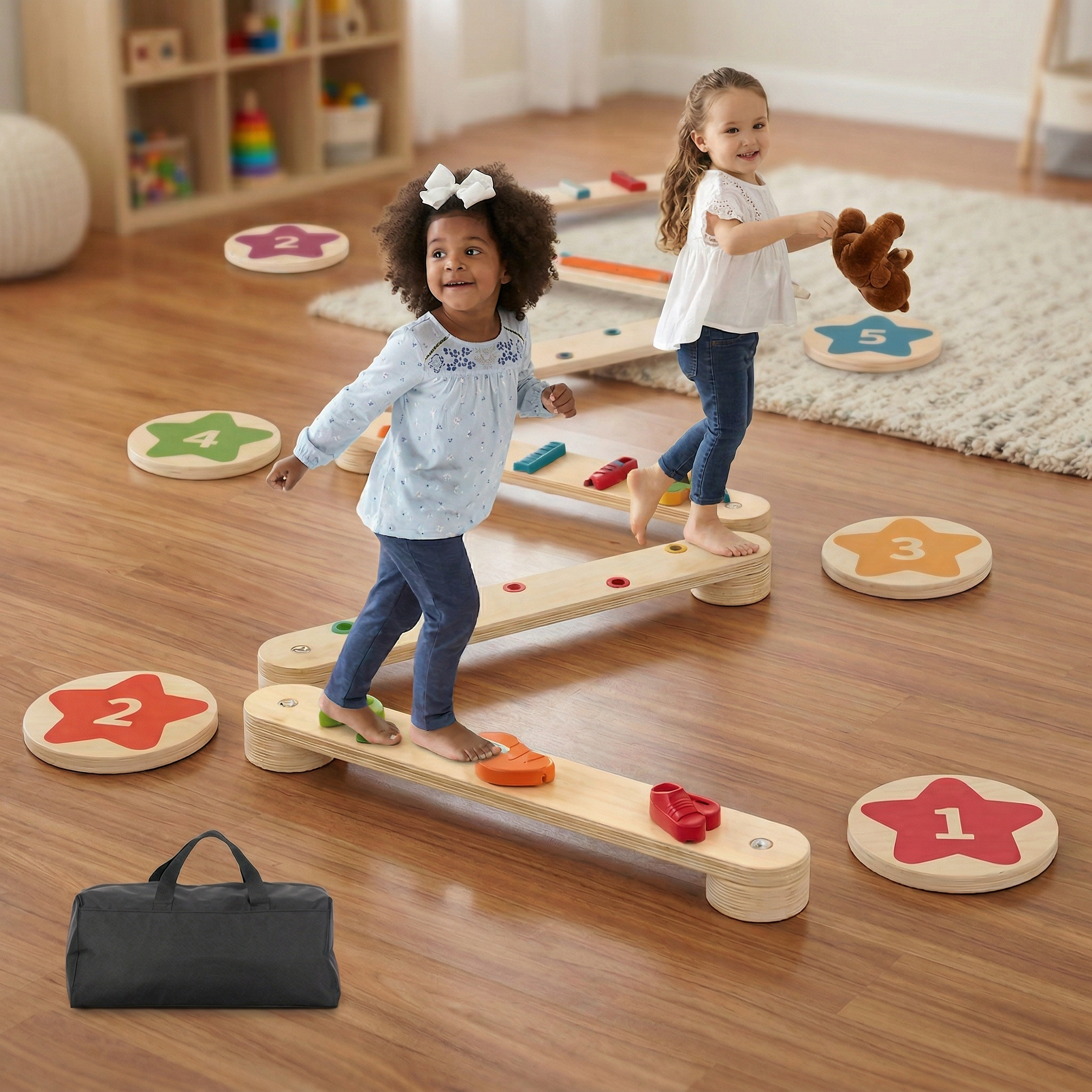 Montessori Balancierset: Steine und Bretter für drinnen und draußen