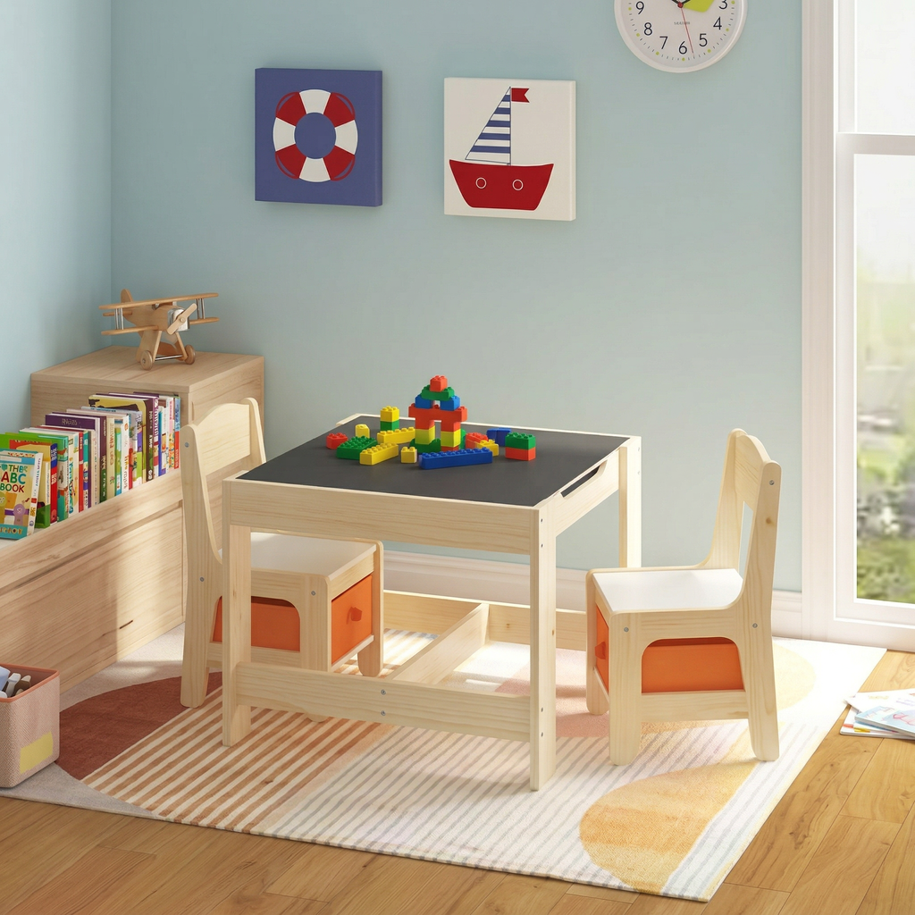 Mesa de madera con 2 sillas para niños