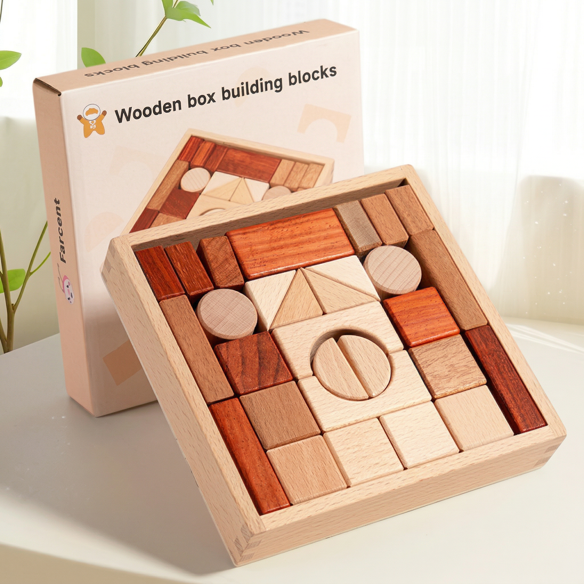 Montessori-Holzbausteine ​​– Pädagogisches Geometrie-Set für Konstruktions- und kreatives Spielen