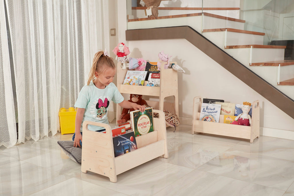 Montessori Set of 3 Toy Storage and Bookshelf | Big Size Bookcases for Kids