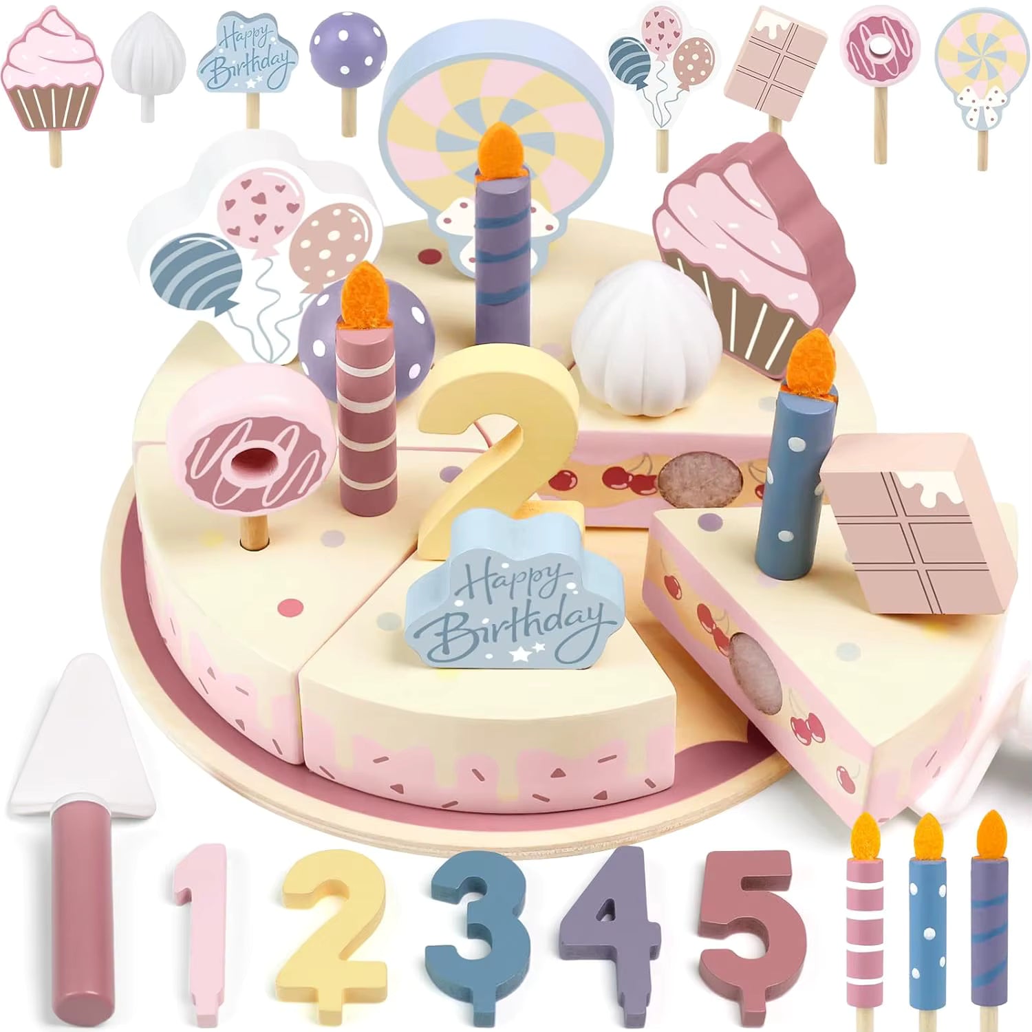 Pastel de Cumpleaños de Madera r – Juego de Imitación para Pequeños Chefs