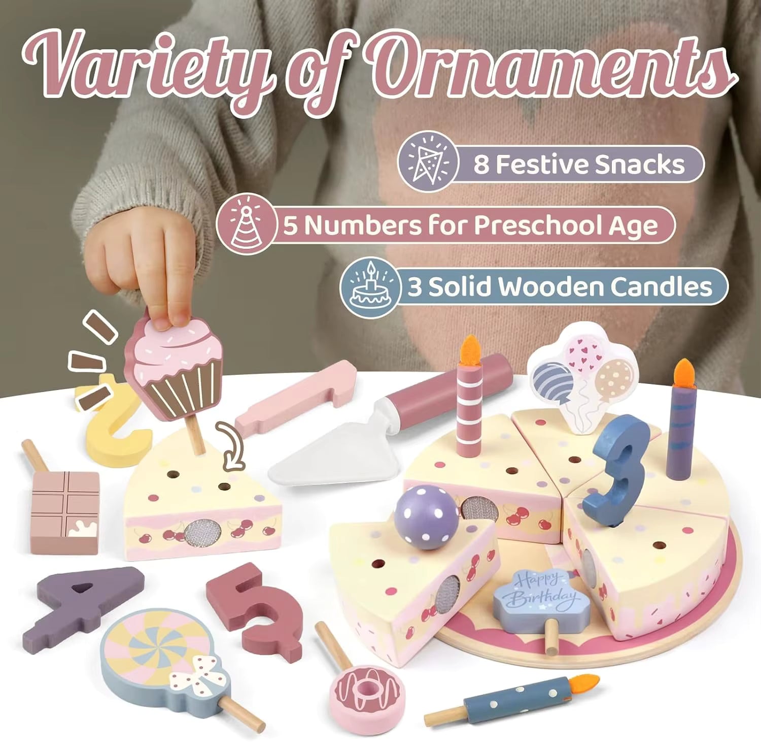 Pastel de Cumpleaños de Madera r – Juego de Imitación para Pequeños Chefs